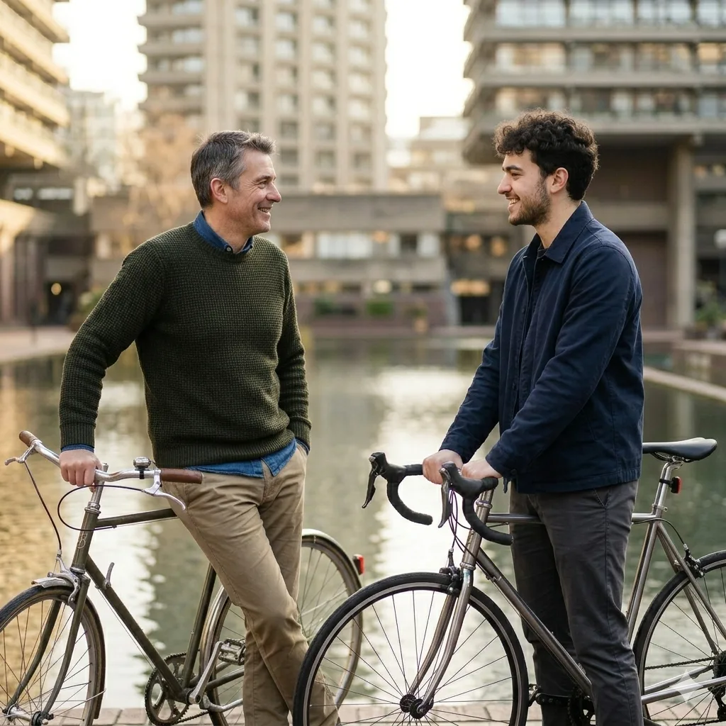 Alex and Sam, founders of London Bike Tours, with their bikes at the Barbican